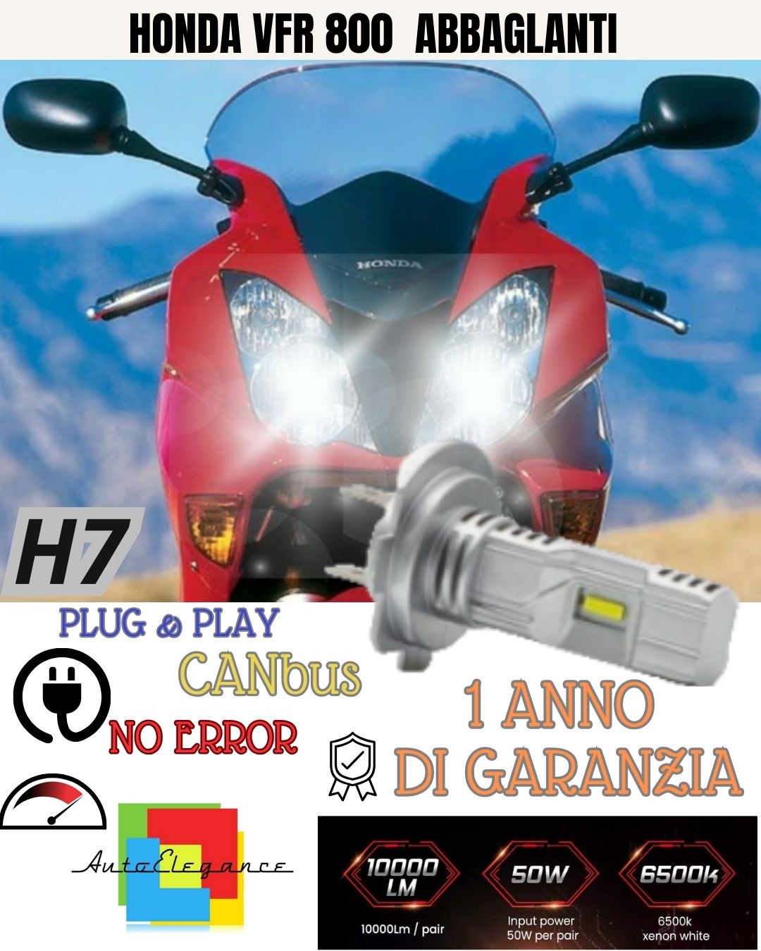 FULL LED KIT H7 6000K LAMPS HONDA VFR 800 7000 LM HIGH BEAM CANBUS NO FAILURE