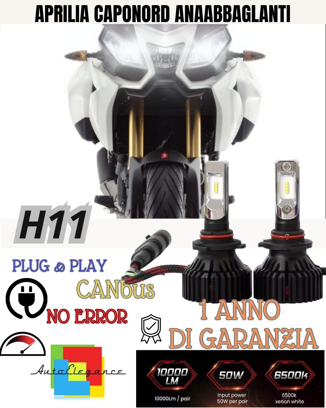FULL LED KIT H11 6000K LAMPS APRILIA CAPONORD 9800 LM LOW BEAM CANBUS LED