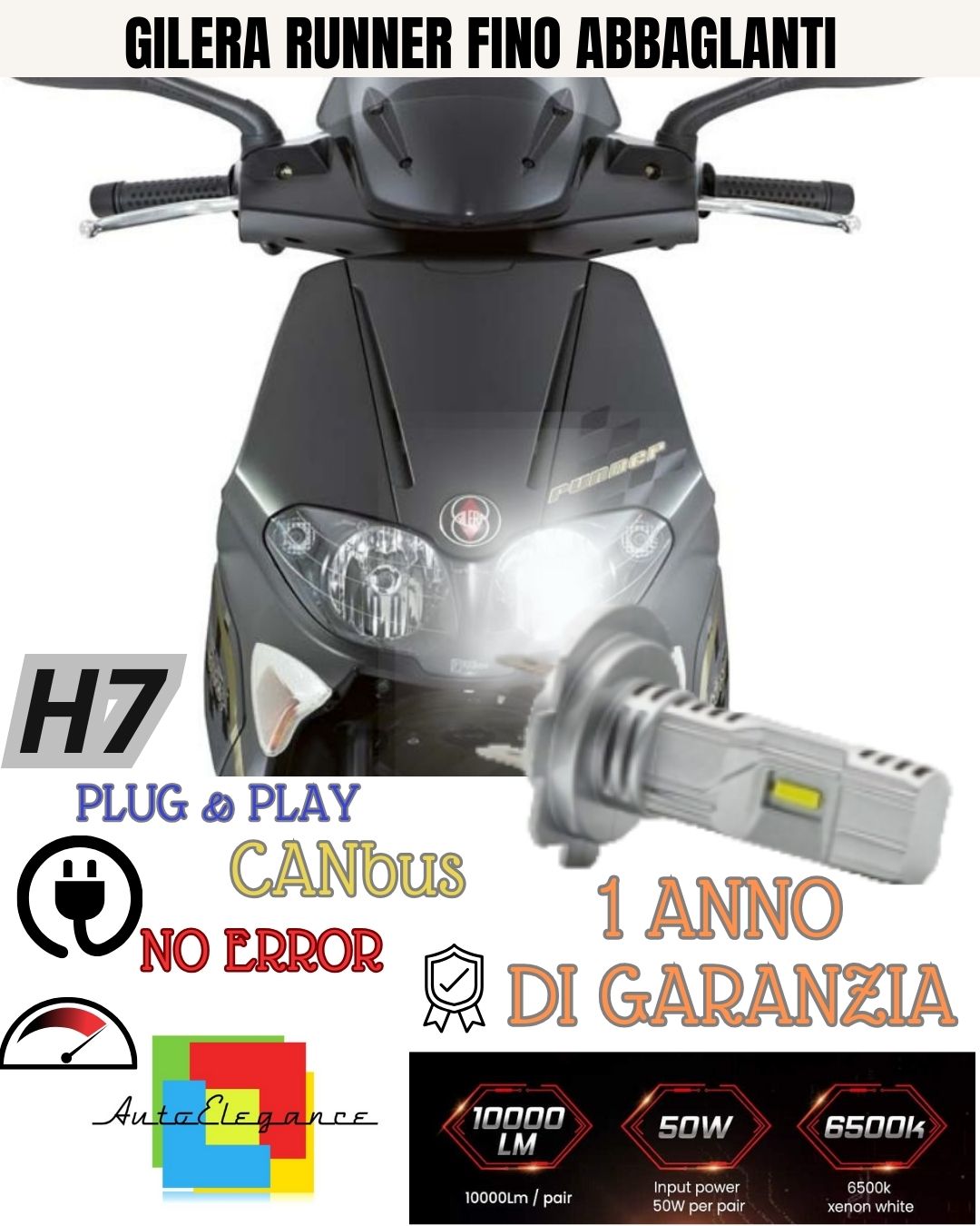 🔥LAMPADA LED H7 6000K 3500 LUMEN CANBUS GILERA RUNNER FINO AL 1999 ABBAGLIANTE