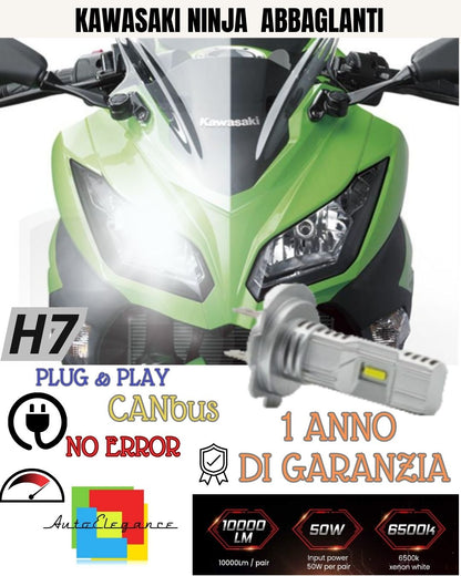 LAMPADA LED H7 6000K 3500 LUMEN CANBUS KAWASAKI NINJA 300 ABBAGLIANTE NO AVARIA