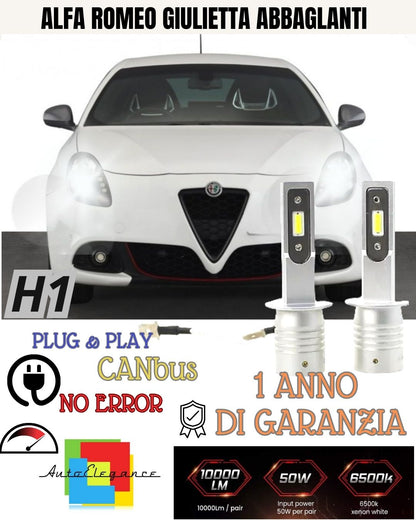 KIT LED H1 ABBAGLIANTE ALFA ROMEO GIULIETTA 10000 LUMEN 6000K CANBUS ALL IN ONE