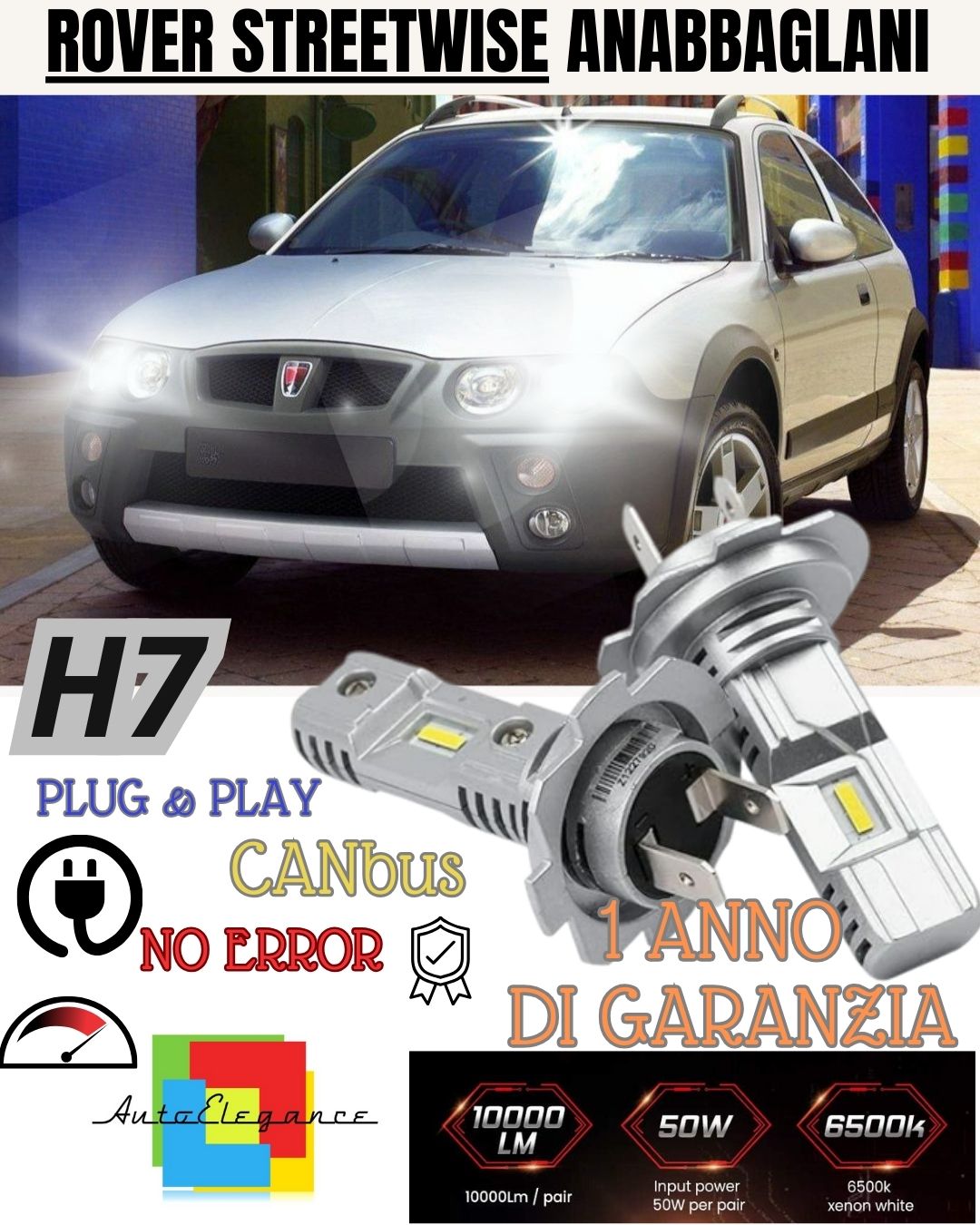 H7 LED KIT FOR ROVER STREETWISE 6000K WHITE 6000 LUMEN CANBUS LOW BEAM 