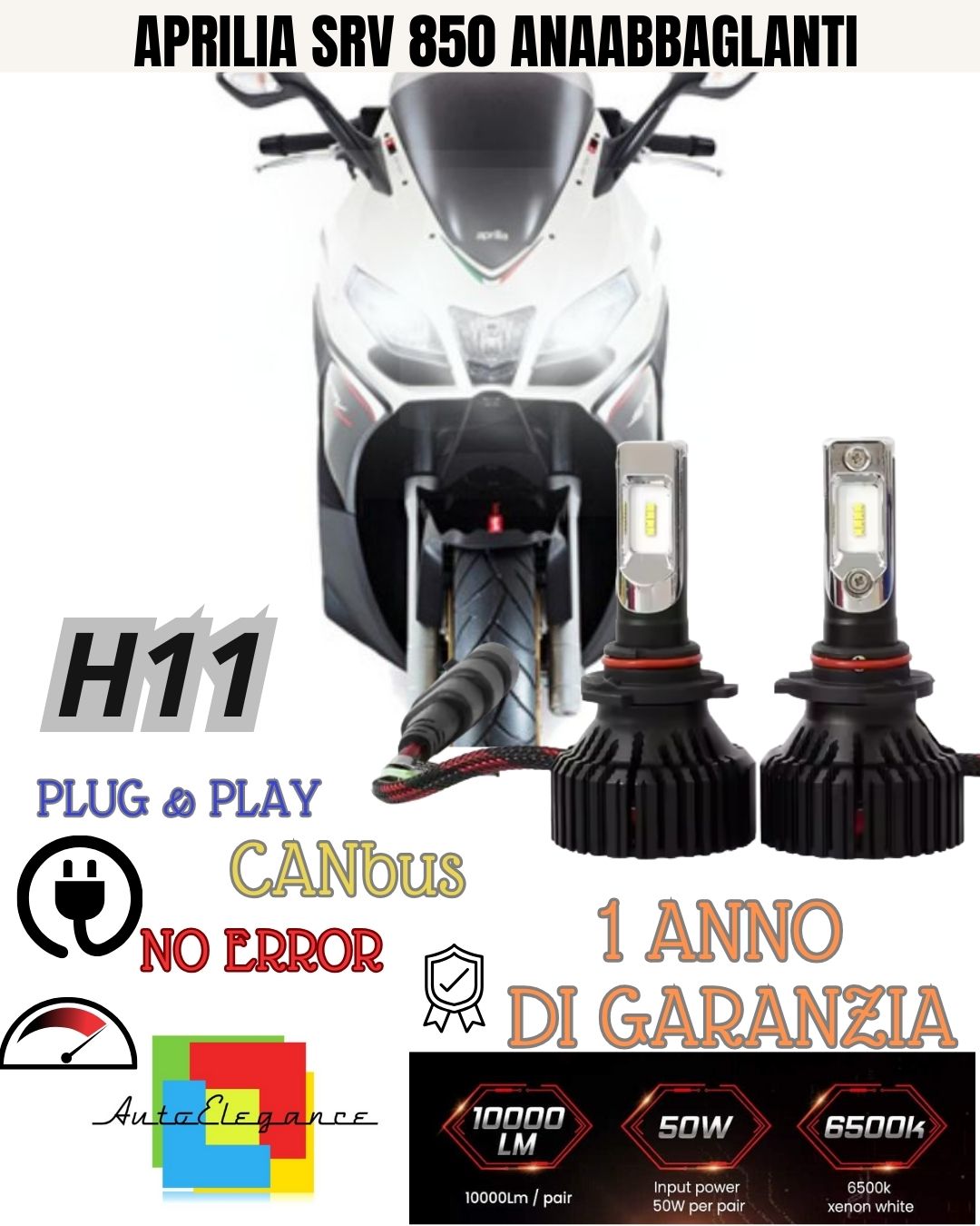 FULL LED KIT H11 6000K LAMPS APRILIA SRV 850 9800 LM LOW BEAM CANBUS LED