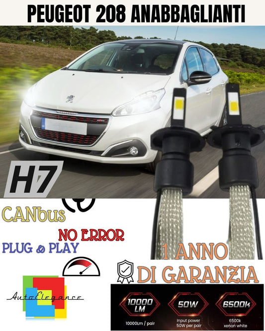 PEUGEOT 208 LED LOW BEAM LAMP KIT H7 LED LAMPS 6000K WHITE NO ERROR 