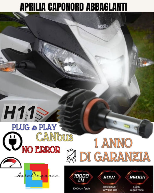 LAMPADA LED H11 6000K 4900 LUMEN CANBUS APRILIA CAPONORD 1200 2012-> ABBAGLIANTE