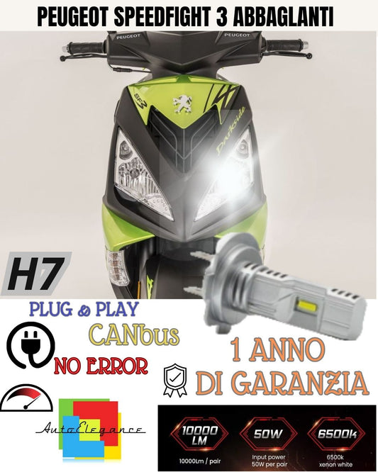 LAMPADA LED H7 6000K 3500 LUMEN CANBUS PEUGEOT SPEEDFIGHT 3 ABBAGLIANTE NO ERROR