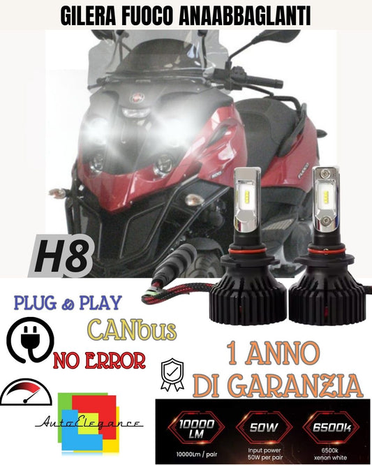 FULL LED KIT H8 LAMPS 6000K WHITE 9800 LUMEN LOW BEAM FOR GILERA FUOCO