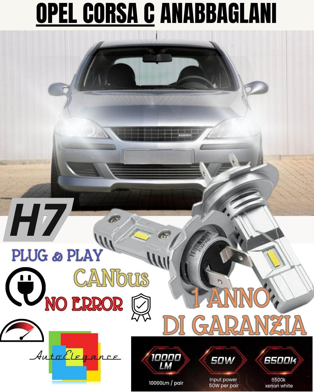 OPEL CORSA C H7 LED KIT 6000K WHITE 6000 LUMEN CANBUS HIGH BEAM 