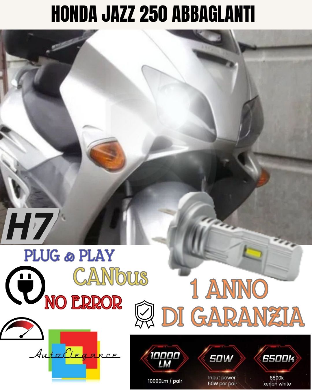 LAMPADA LED H7 3000 LUMEN CANBUS HONDA JAZZ 250 ABBAGLIANTE NO ERROR 6000K