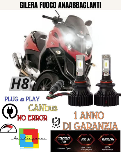 LED KIT H8 6000K WHITE 9800 LUMEN LOW BEAM GILERA FUOCO NO LIGHT FAILURE