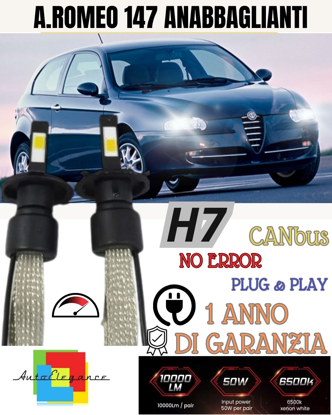 H7 LED CANBUS LOW BEAM LAMPS FOR ALFA ROMEO 147 6400 LUMEN 6000K 
