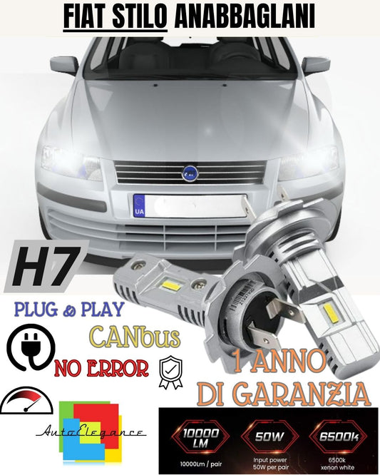 KIT LED H7 PER FIAT STILO 6000K BIANCO 6000 LUMEN CANBUS ANABBAGLIANTI