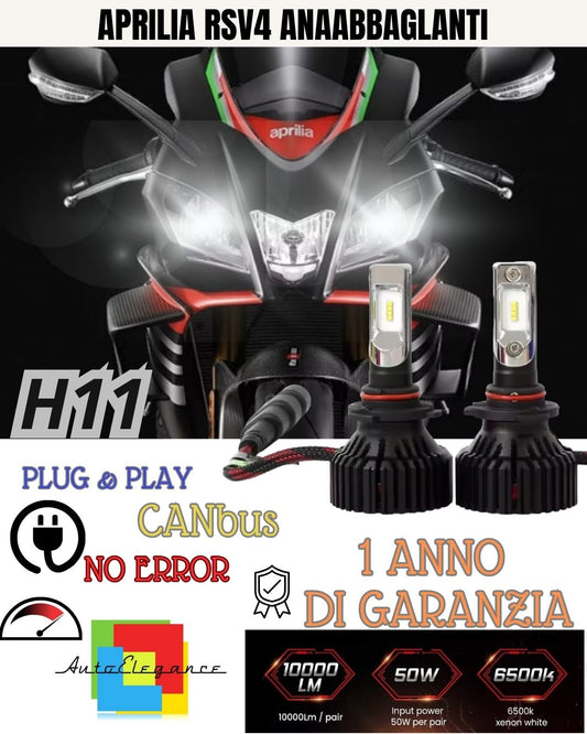 FULL LED KIT H11 6000K LAMPS APRILIA RSV4 9800 LM LOW BEAM CANBUS LED