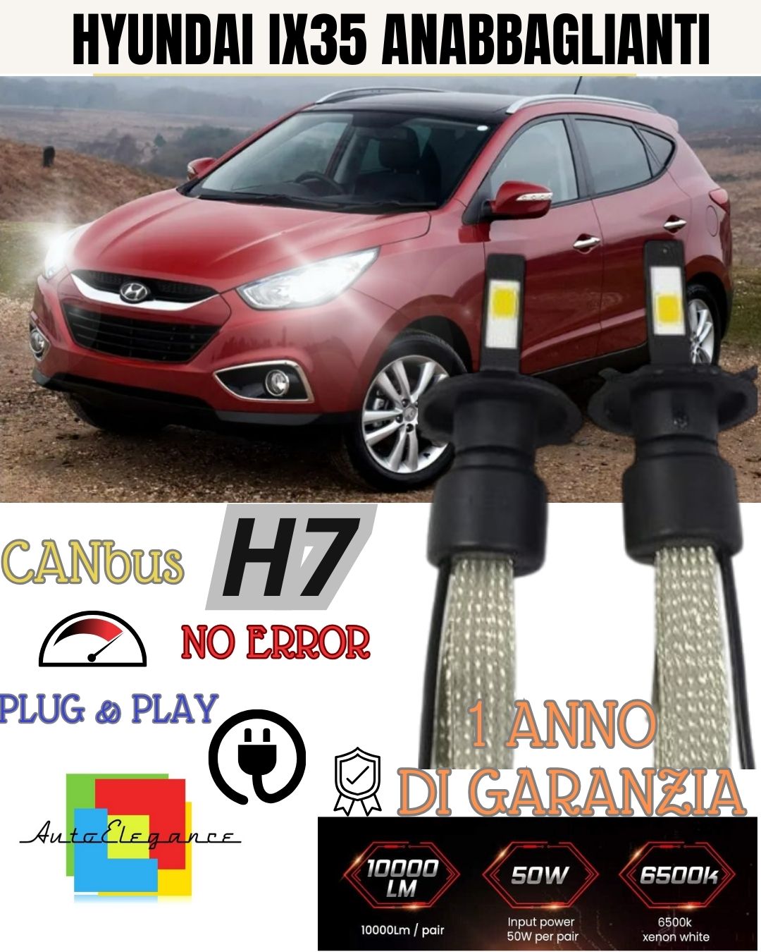 HYUNDAI IX35 PRE-RESTYLING LED LOW BEAM LAMP KIT LED H7 6000K NO ERROR 