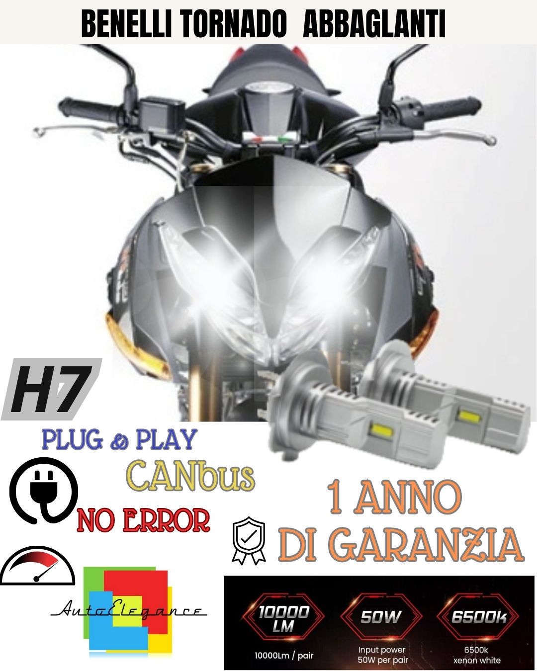 FULL LED KIT H7 6000K BENELLI TORNADO NAKED 7000 LM HIGH BEAM CANBUS