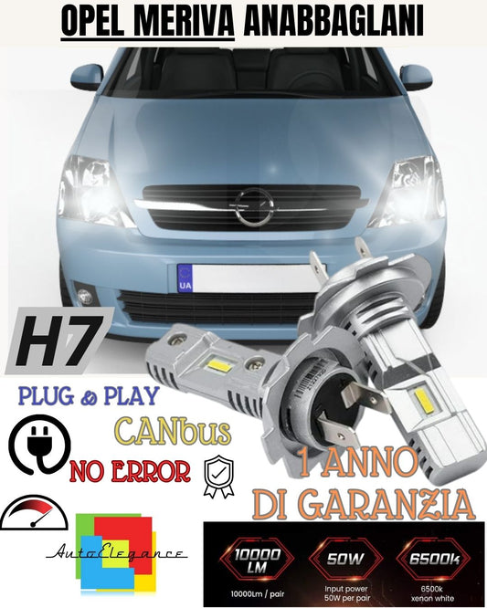 OPEL MERIVA H7 LED KIT 6000K WHITE 6000 LUMEN CANBUS LOW BEAM 