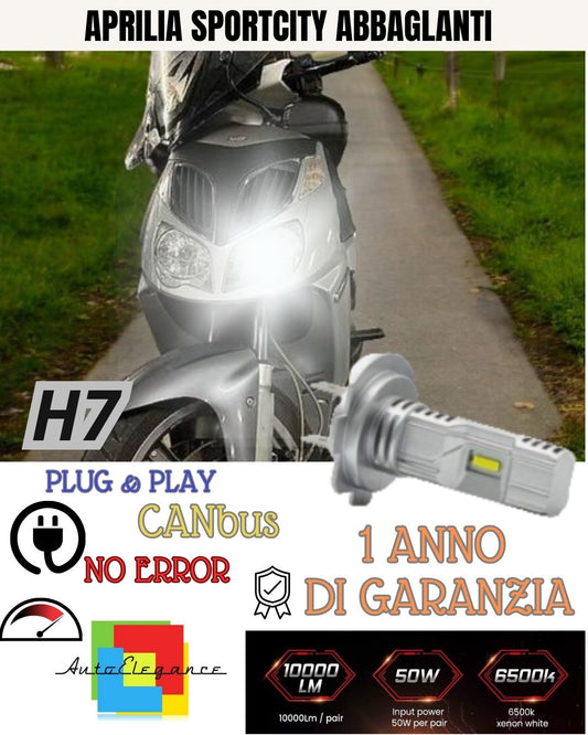 LAMPADA LED H7 6000K 3500 LUMEN CANBUS APRILIA SPORTCITY ABBAGLIANTE MOTO