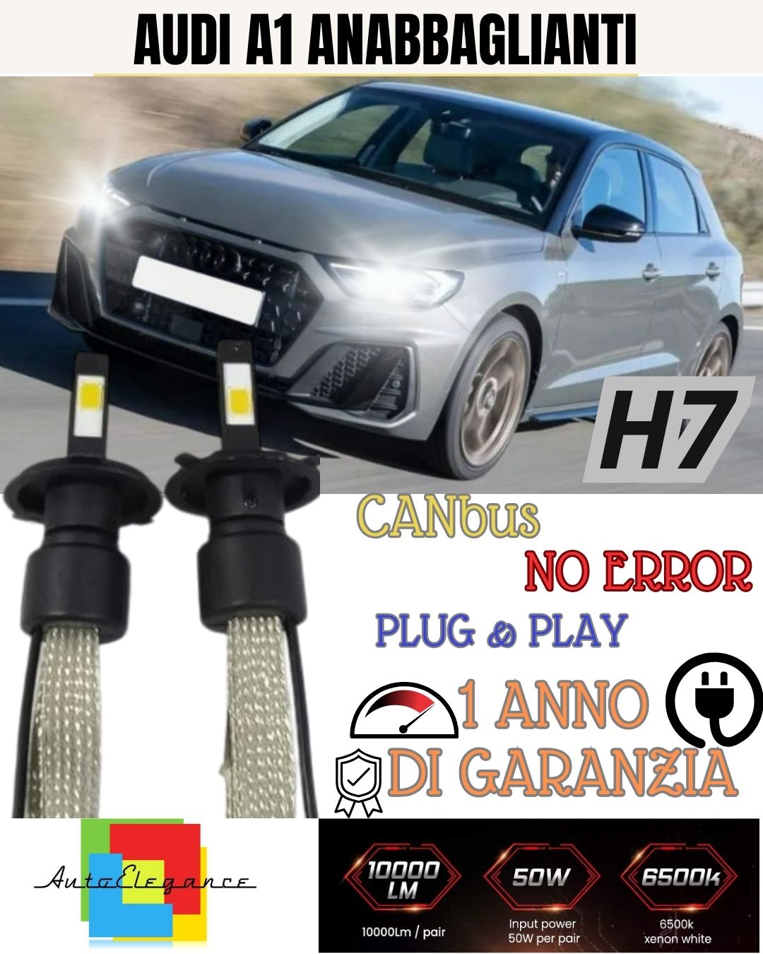 AUDI A1 GB H7 6000K WHITE 6400 LUMEN XENON LED KIT XENON NO ERROR LOW BEAM 