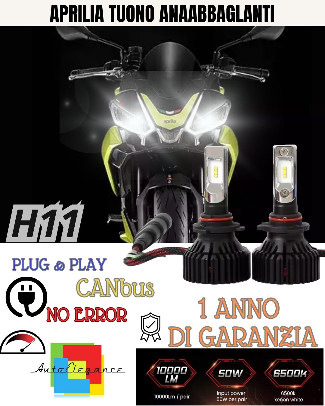 FULL LED KIT H11 6000K LAMPS APRILIA TUONO 1000 R 9800 LM LOW BEAM CANBUS