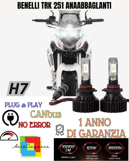 KIT FARO A LED BENELLI TRK 251 ANABBAGLIANTE ABBAGLIANTE H7 6000K NO ERRORE