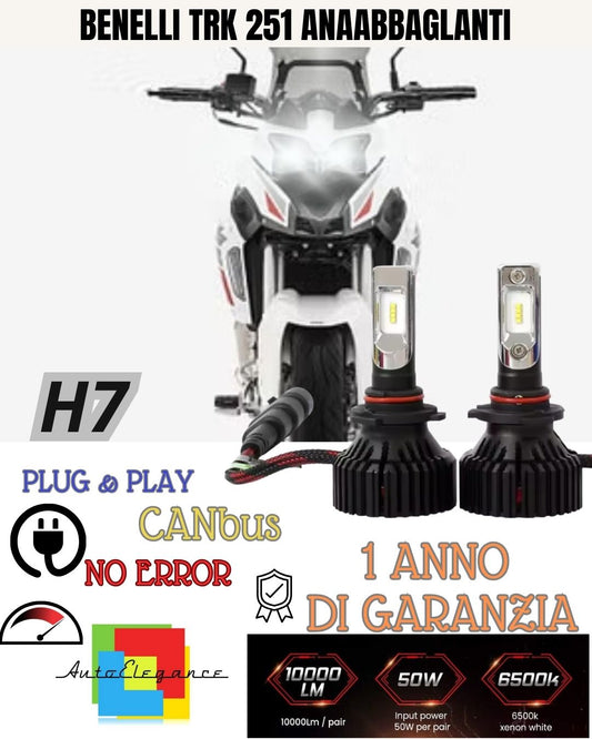 KIT FARO A LED BENELLI TRK 251 ANABBAGLIANTE ABBAGLIANTE H7 6000K NO ERRORE