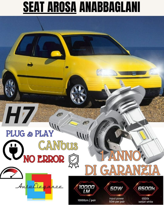 H7 LED KIT FOR SEAT AROSA 6000K WHITE 6000 LUMEN CANBUS LOW BEAM 