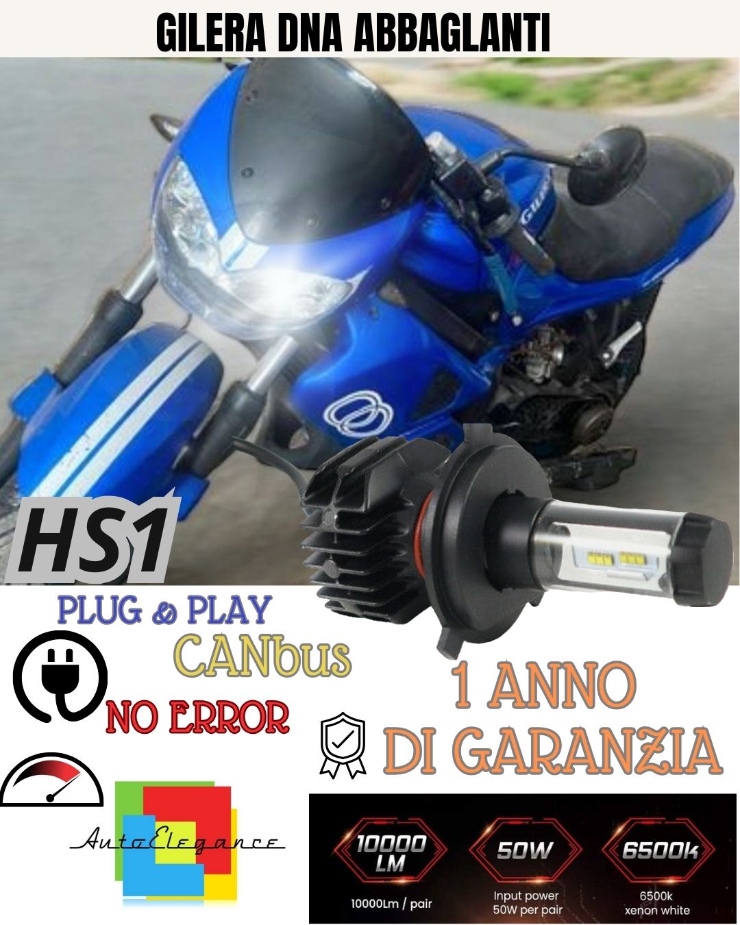 ⚡⚡LAMPADA LED HS1 6000K BIANCO 9000 LUMEN CANBUS GILERA DNA ABBAGLIANTE NO ERROR