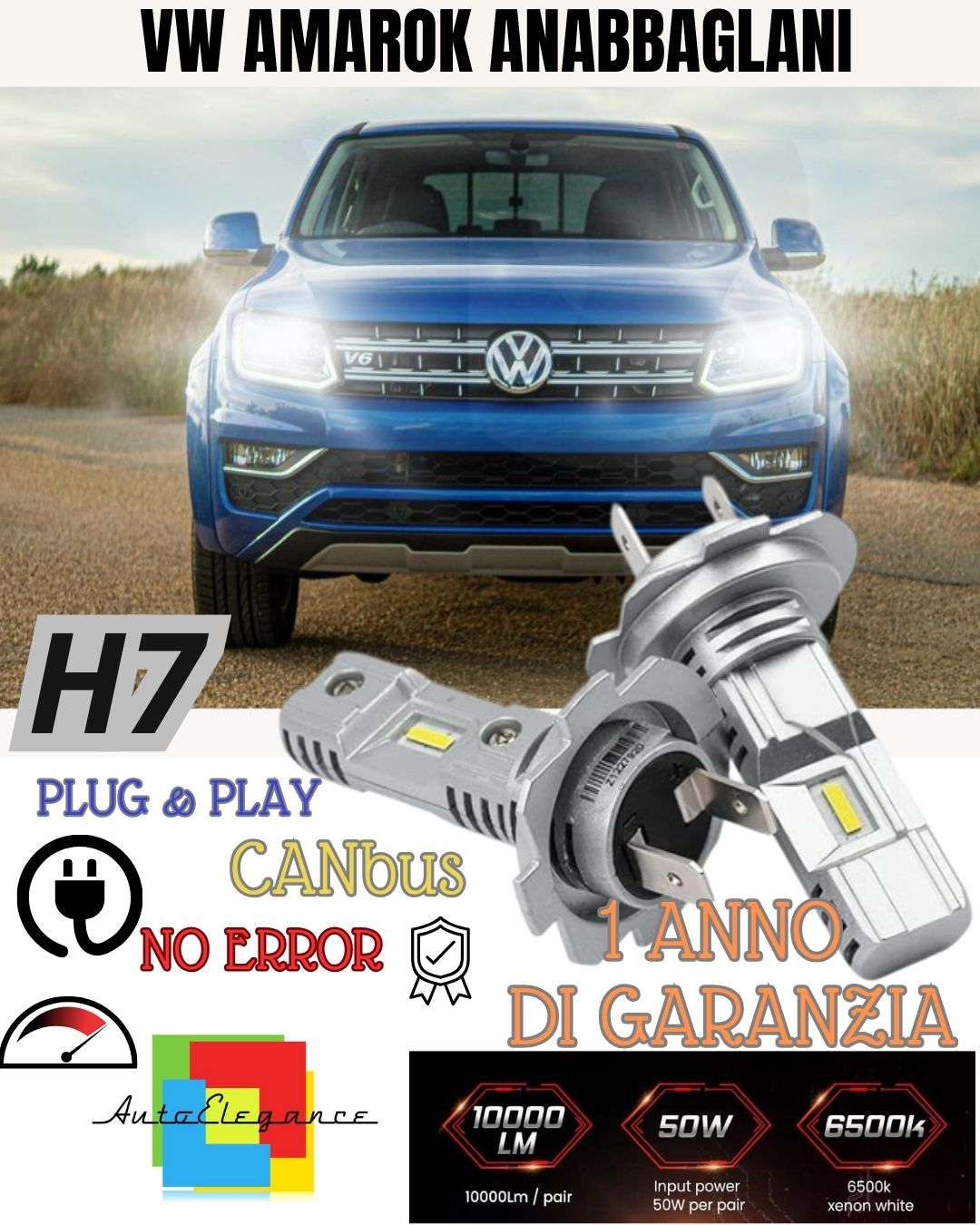 H7 LED KIT FOR VOLKSWAGEN VW AMAROK 6000K WHITE 6000 LUMEN CANBUS LOW BEAM 