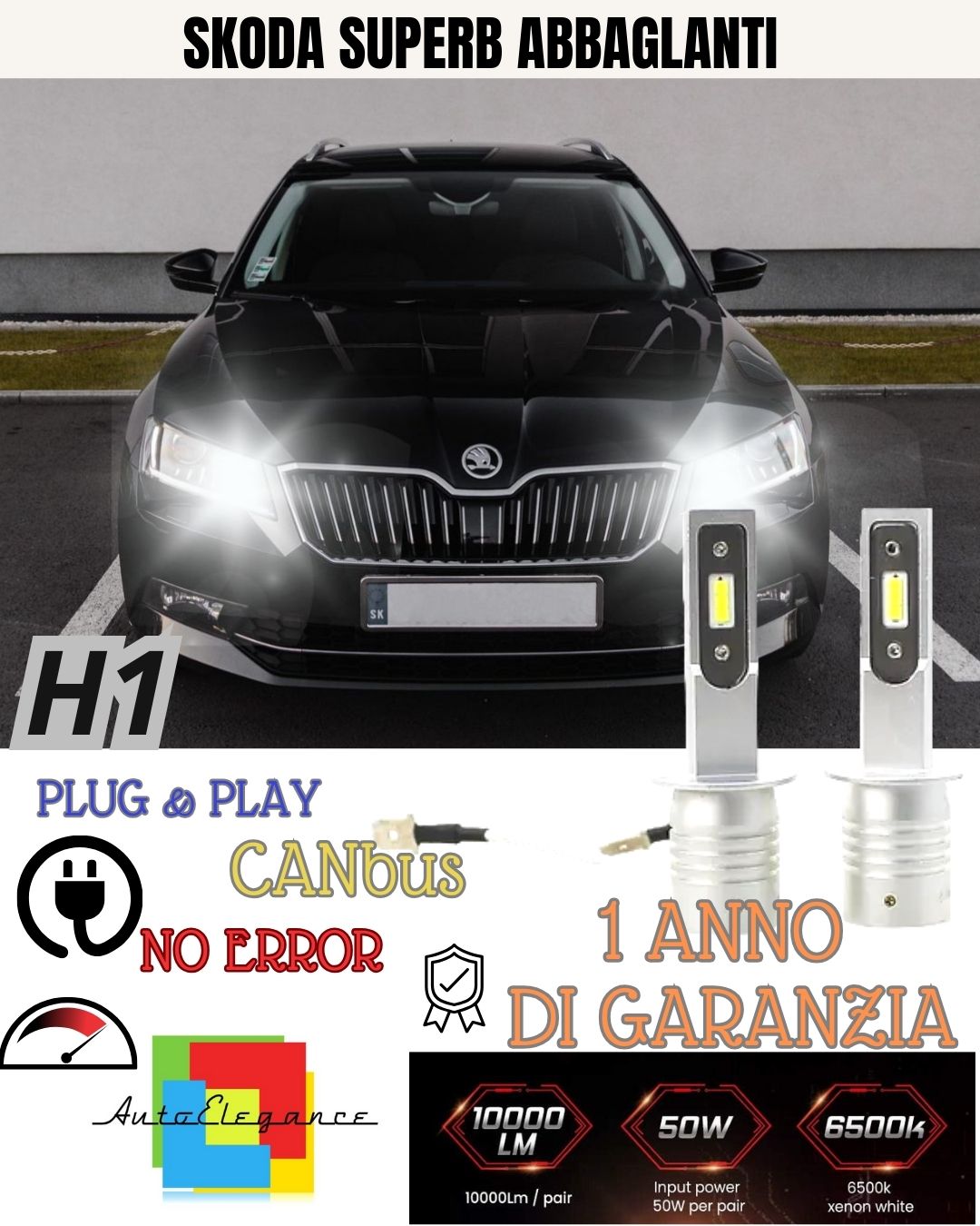 LAMPADE ABBAGLIANTI LED PER SKODA SUPERB 2 CANBUS H3 BIANCO XENON 10000 LUMEN