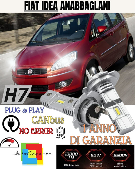 FIAT IDEA H7 LED KIT 6000K WHITE 6000 LUMEN CANBUS LOW BEAM 
