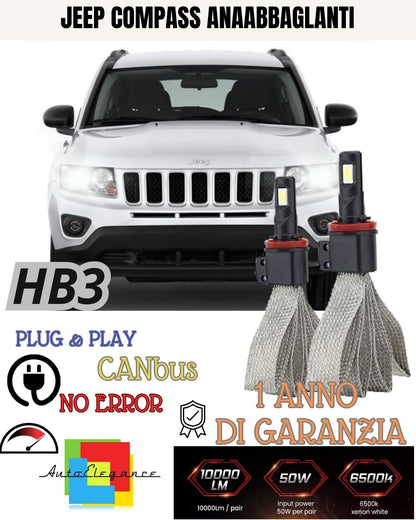FULL LED KIT HB3 JEEP COMPASS MK2 6000K WHITE CANBUS LOW BEAM HIGH BEAM 