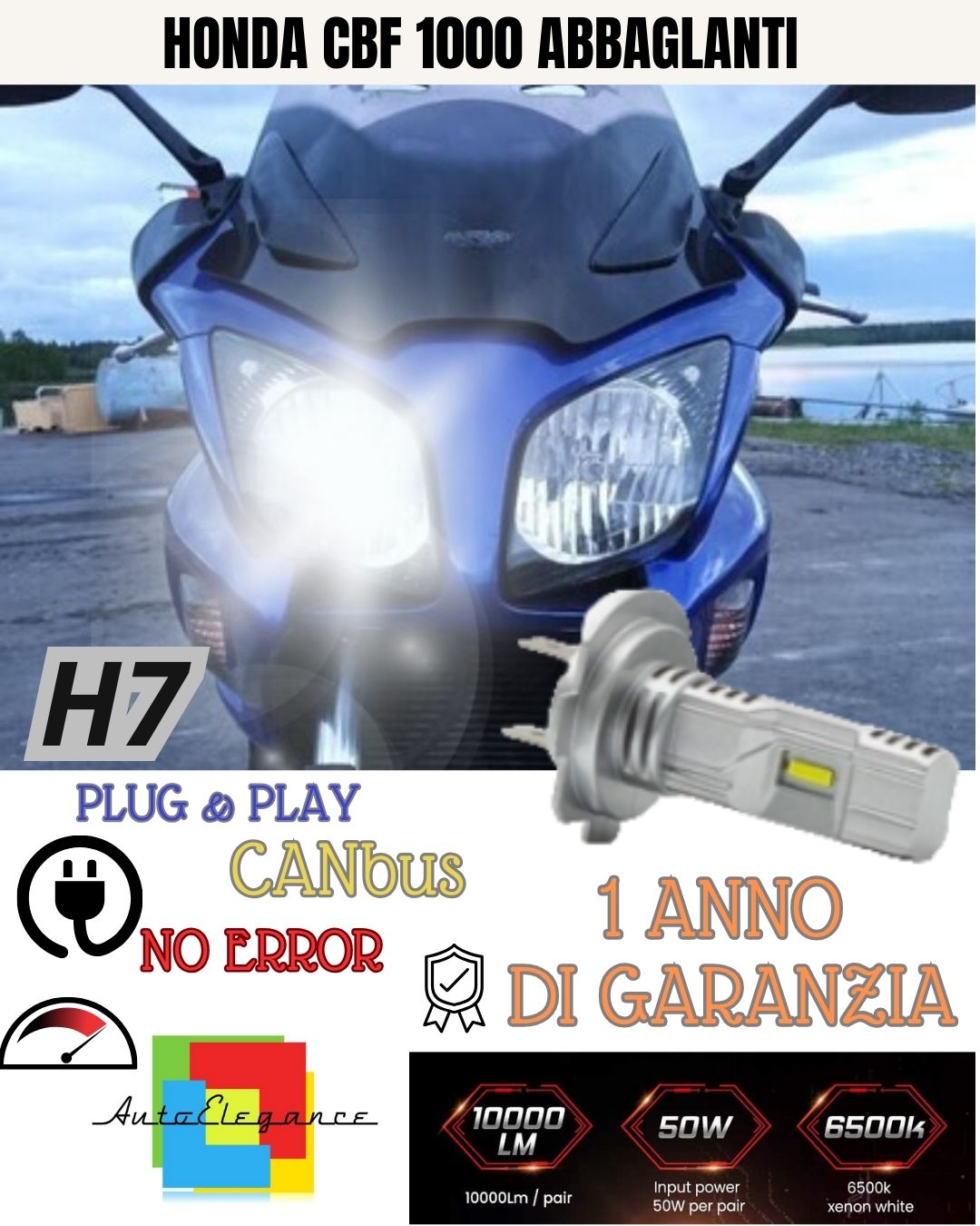 H7 LED LAMP 6000K 3500 LUMEN CANBUS HONDA CBF 1000 2005-2009 HIGH BEAM