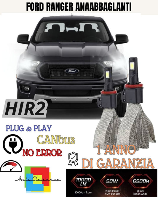 KIT LED HIR2 FORD RANGER CANBUS 6000K XENON 6400 LUMEN NO FAILURE LOW BEAM