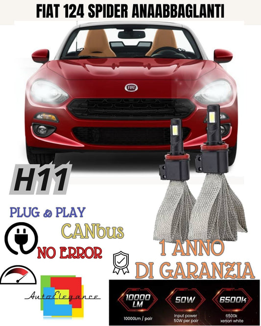 FULL LED KIT H11 LOW BEAM FIAT 124 SPIDER 6000K WHITE CANBUS 6400 LUMEN