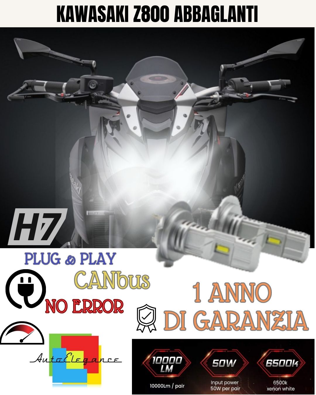 😍😍H7 LED LAMP 6000K 3000 LUMEN CANBUS KAWASAKI Z800 DAZZLING WHITE LIGHT
