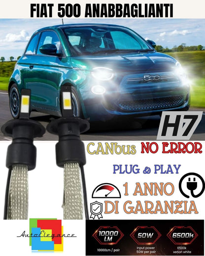 KIT H7 LED 6000K FIAT 500 CINQUECENTO + NO ERROR LOW BEAM BULB HOLDER 