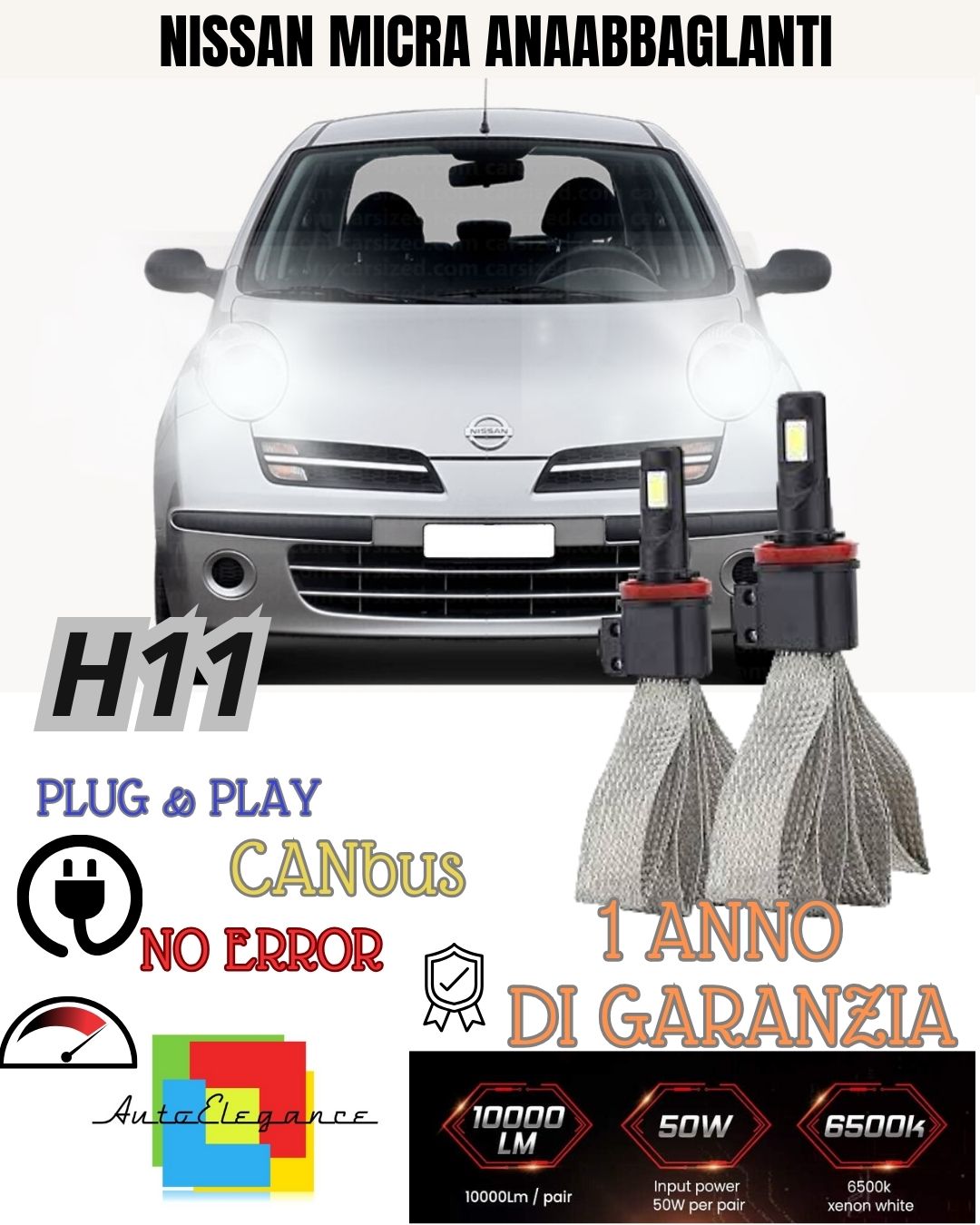 FULL LED H11 KIT FOR NISSAN MICRA MK5 V 6000K CANBUS 6400 LUMEN LOW BEAM