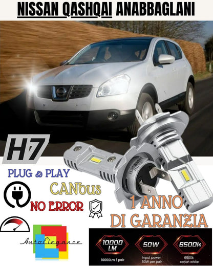 KIT LED H7 NISSAN QASHQAI J10 6000K WHITE 6000 LUMEN CANBUS LOW BEAM 
