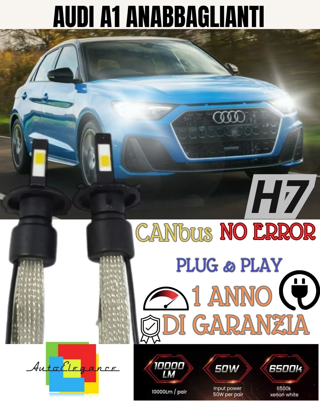 AUDI A1 GB H7 6000K WHITE 6400 LUMEN XENON LED KIT XENON NO ERROR LOW BEAM 