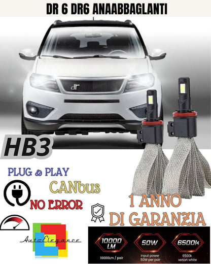 KIT FULL LED HB3 9006 DR 6 DR6 6000K CANBUS 6400 LUMEN LOW BEAM HIGH BEAM