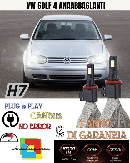 KIT LED H7 VOLKSWAGEN GOLF 4 IV 6000K XENON NO AVARIA ANABBAGLIANTI 6400 LM