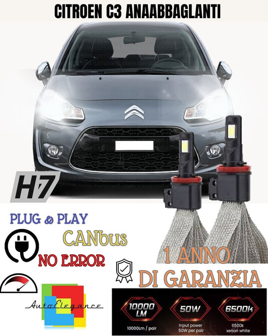 KIT LAMPADE H7 LED ANABBAGLIANTE CITROEN C3 MK3 III 6000K NO ERROR BIANCO