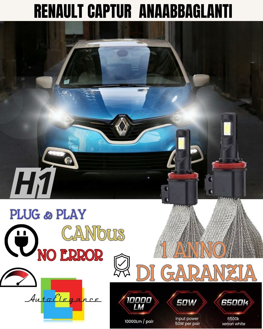 RENAULT CAPTUR LED LOW BEAM KIT LED H1 6000K XENON WHITE 6400 LUMEN CANBUS