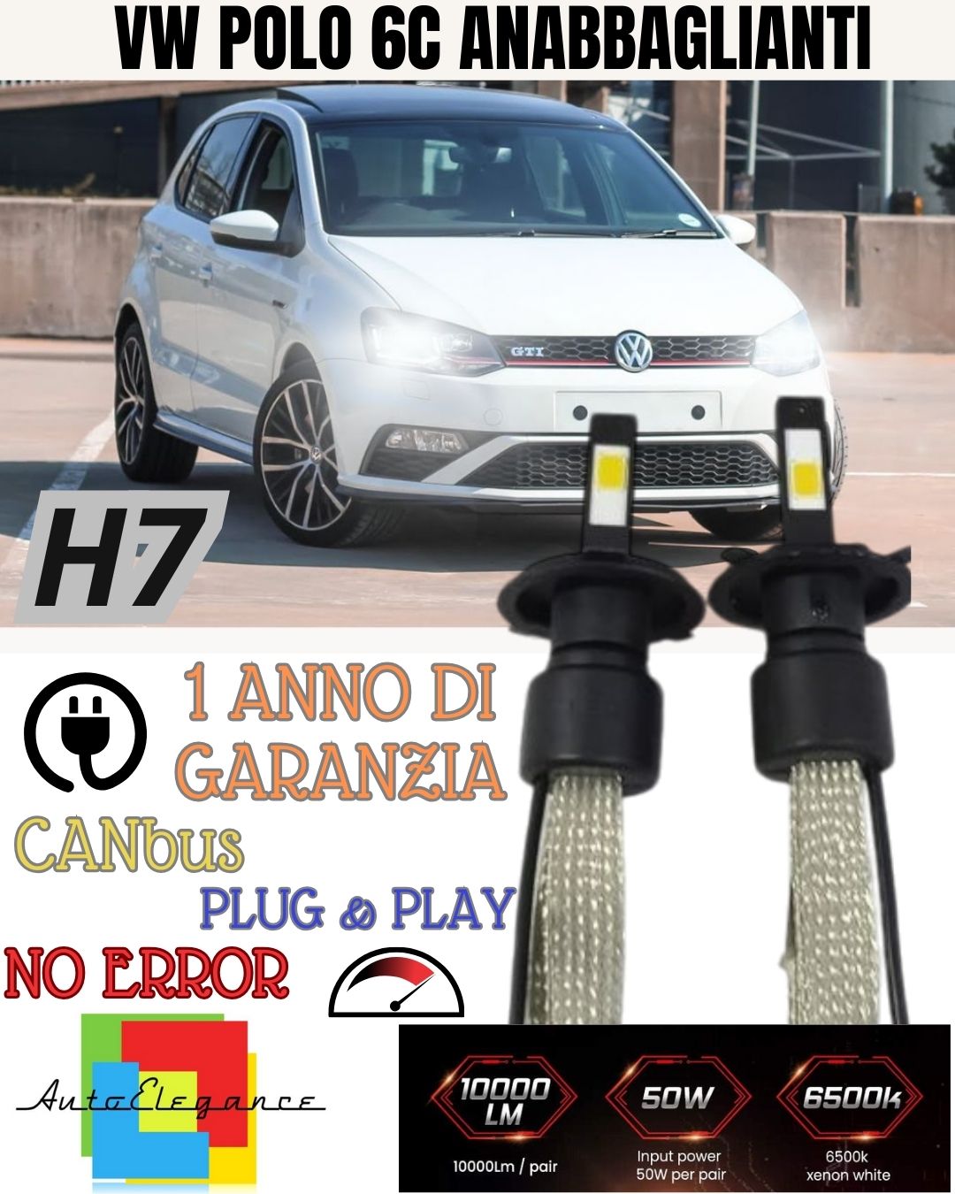 VOLKSWAGEN POLO 6C 6R LED LOW BEAM LAMP KIT LED H7 6000K XENON XENO 