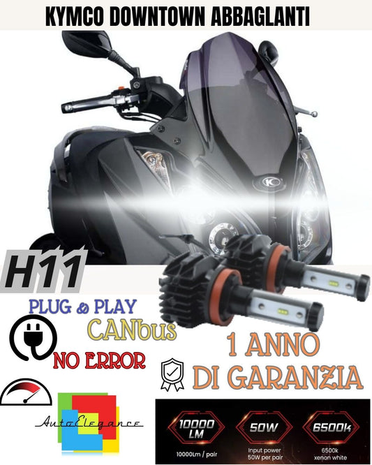 KIT LED H8 6000K BIANCO 9800 LUMEN ABBAGLIANTI KYMCO DOWNTOWN 125 200 NO AVARIA