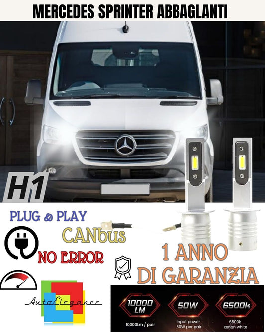 LED KIT H1 MERCEDES SPRINTER W901-903 6000K NO FAILURE HIGH BEAM 10000 LUMEN 