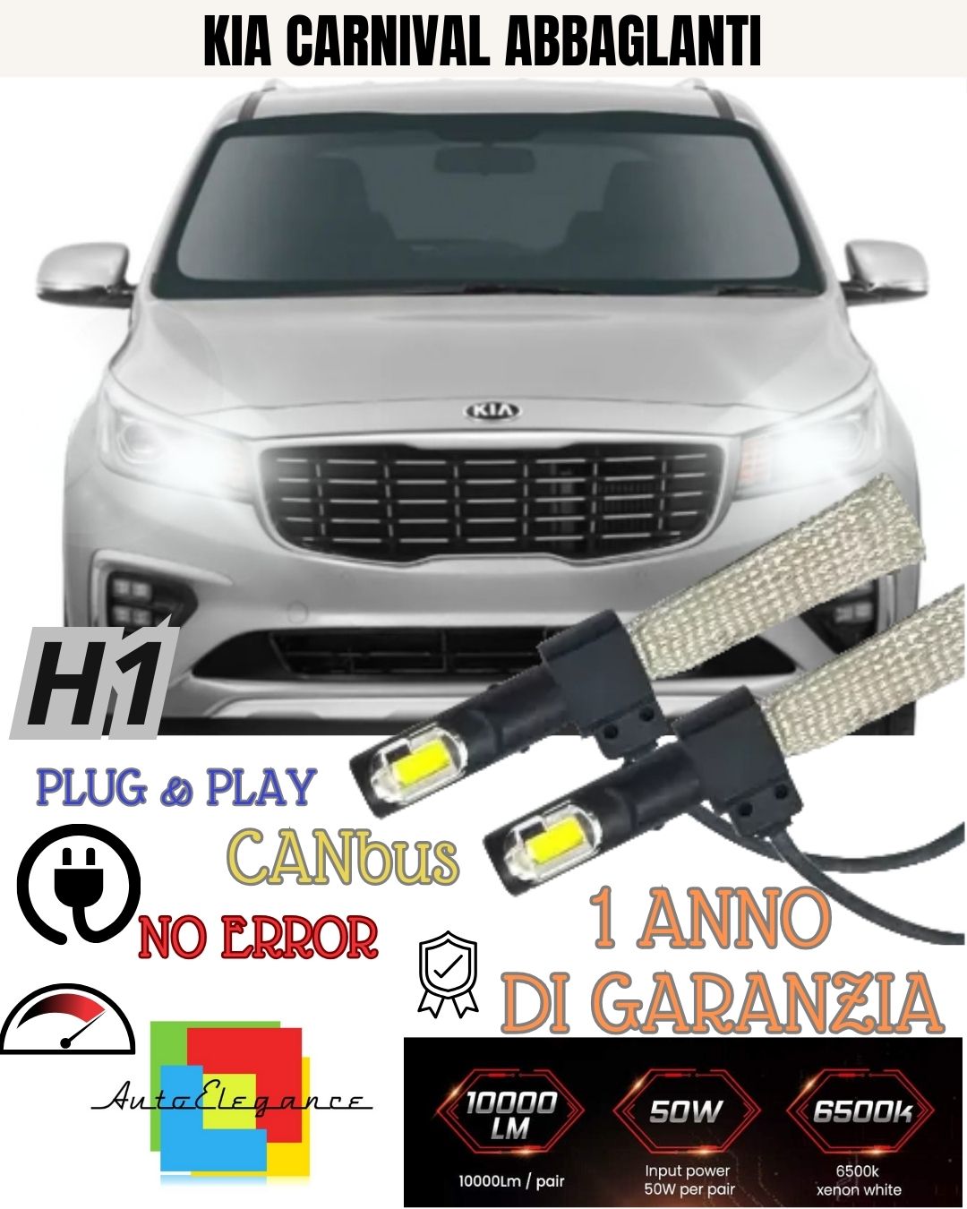 LED KIT H1 KIA CARNIVAL MK1 HIGH BEAM QUICK START 6400 LUMEN HIGH BEAM