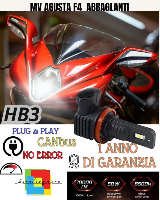 LAMPADA LED HB3 6000K 3000 LUMEN CANBUS MV AGUSTA F4 1998-2009 ABBAGLIANTE