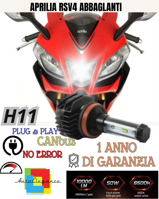 LAMPADA LED H11 6000K 4900 LUMEN CANBUS APRILIA RSV4 ABBAGLIANTE MOTO NO ERROR
