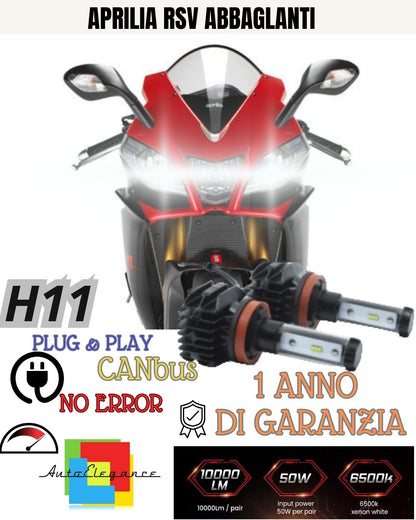KIT FULL LED LAMPADE H11 6000K APRILIA RSV 1000 R 9800 LM ABBAGLIANTI CANBUS